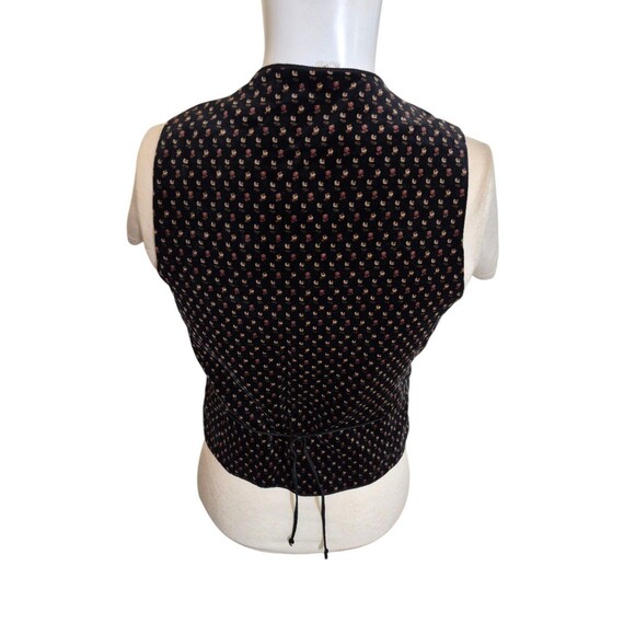 Vintage 70s Velvet Floral Vest Waistcoat Black Sz XS/S - Picture 4 of 6